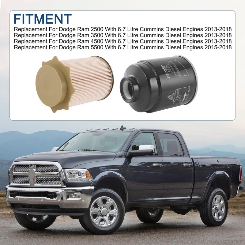 JDMSPEED Fuel Filter Water Separator Set 6.7L Cummins Diesel Replacement For Dodge Ram 2500 3500 4500 5500 6.7L Cummins Turbo Diesel Engines 2013-2018 Replace 68197867AA, 68157291AA, 68197867AB, 68065608AA - Image 3